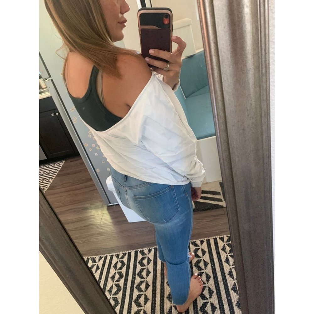 Anthropologie callahan top white rufdled layered off shoulder - Picture 2 of 11